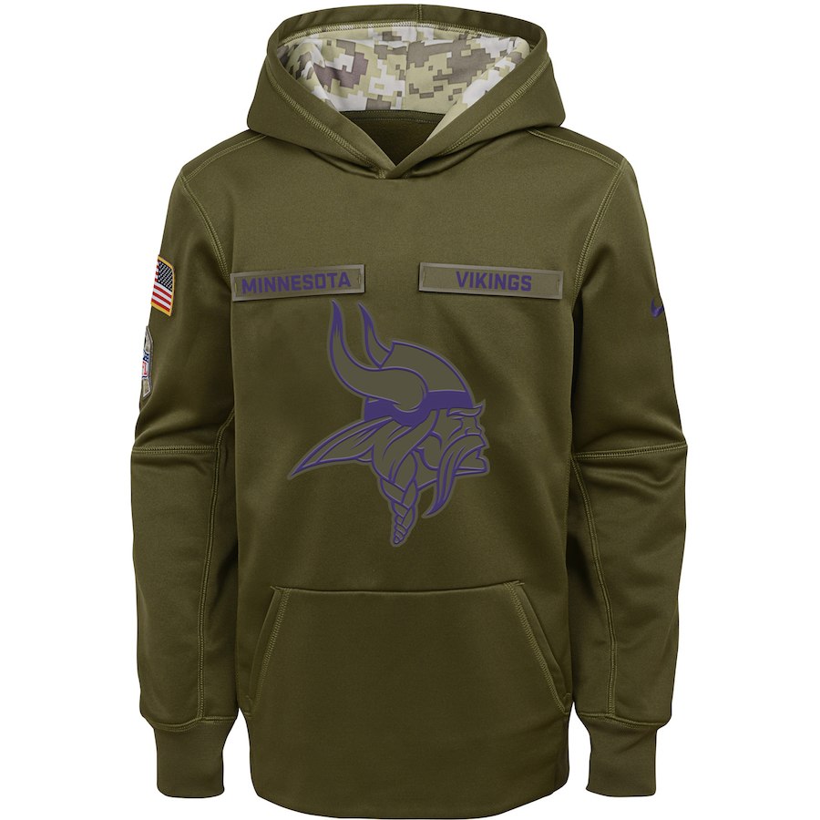 Minnesota Vikings Nike Youth Salute to Service Pullover Performance Hoodie Green - Click Image to Close