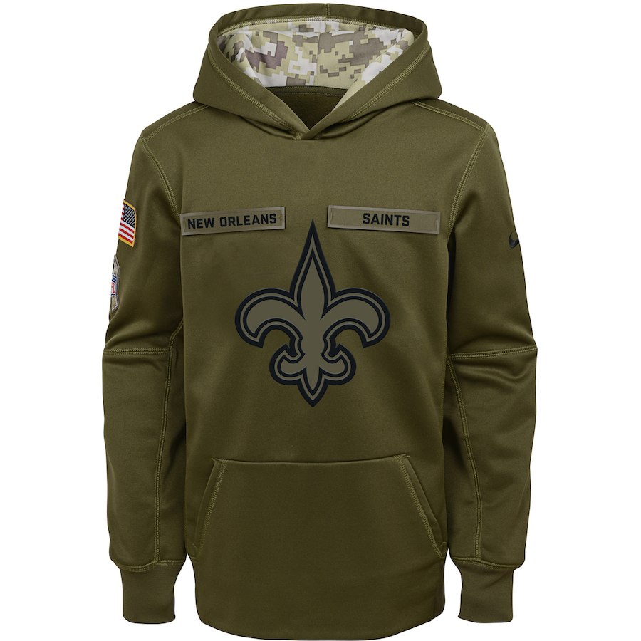New Orleans Saints Nike Youth Salute to Service Pullover Performance Hoodie Green - Click Image to Close