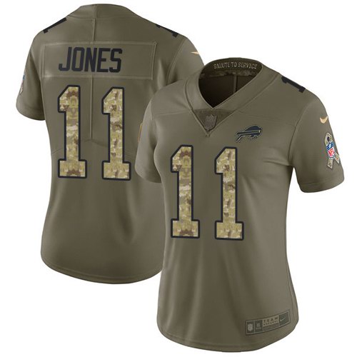 Nike Bills 11 Zay Jones Olive Camo Women Salute To Service Limited Jersey - Click Image to Close