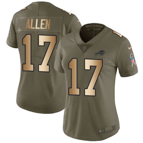 Nike Bills 17 Josh Allen Olive Gold Women Salute To Service Limited Jersey