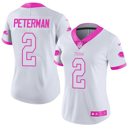 Nike Bills 2 Nathan Peterman White Pink Women Rush Limited Jersey - Click Image to Close