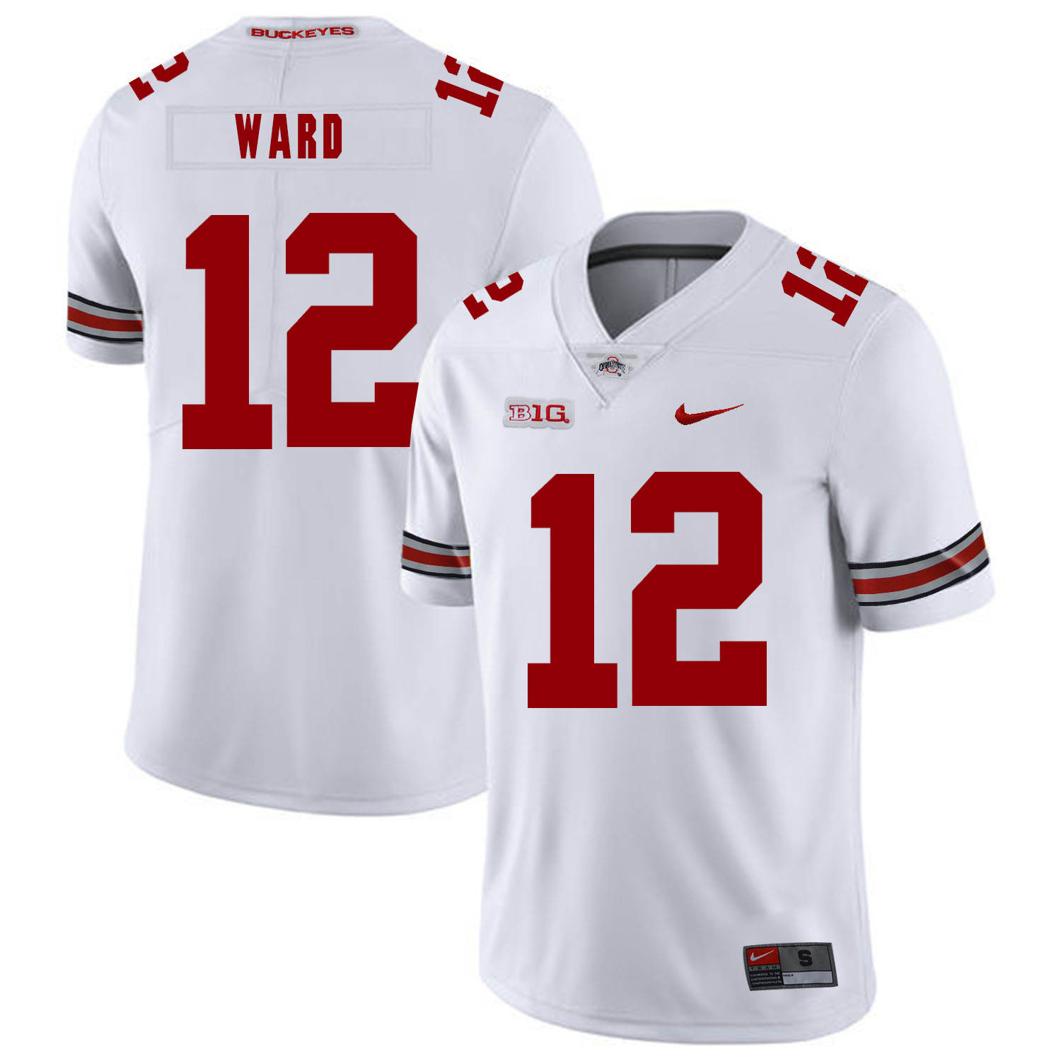 Ohio State Buckeyes 12 Denzel Ward White Nike College Football Jersey - Click Image to Close
