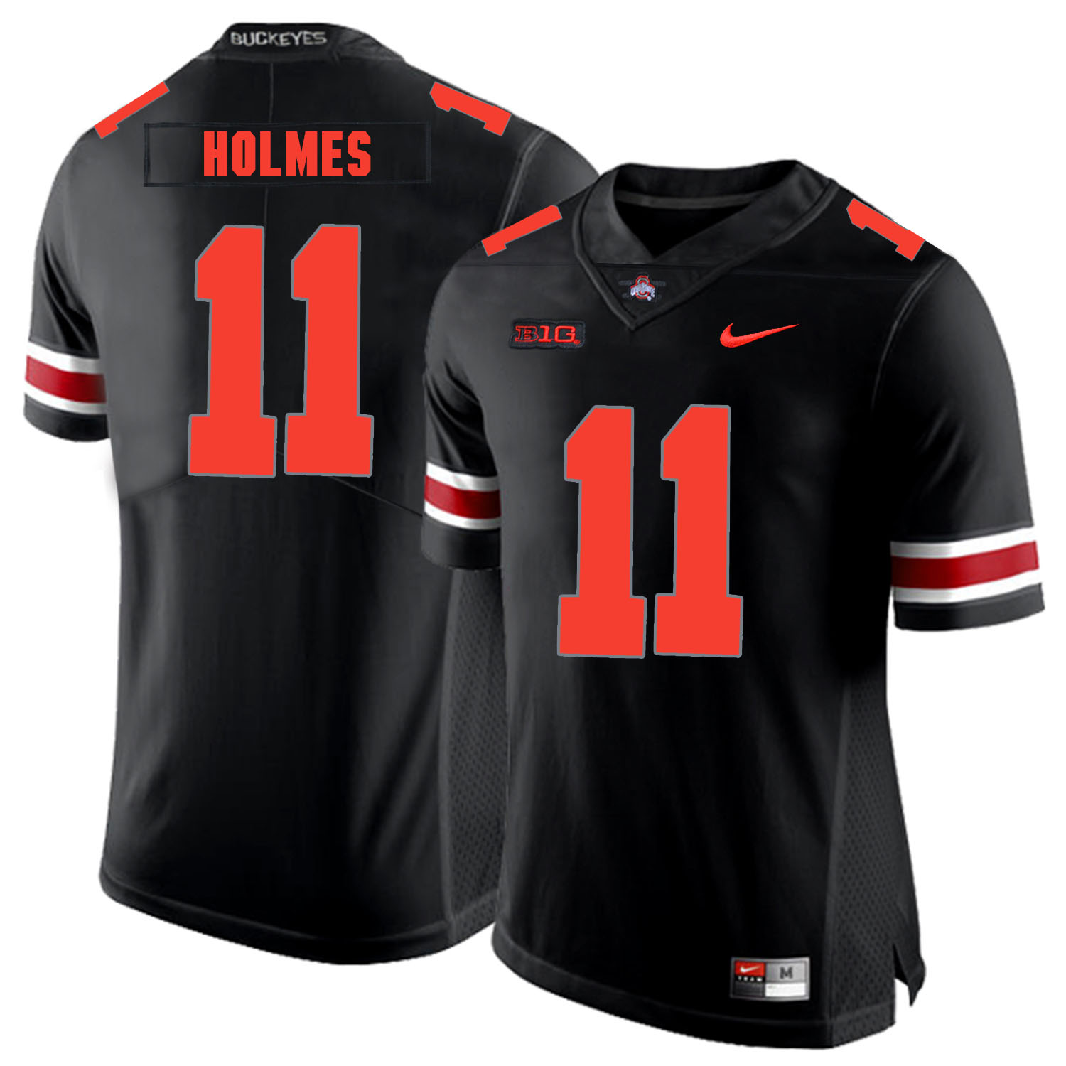 Ohio State Buckeyes 11 Jalyn Holmes Black Shadow Nike College Football Jersey - Click Image to Close