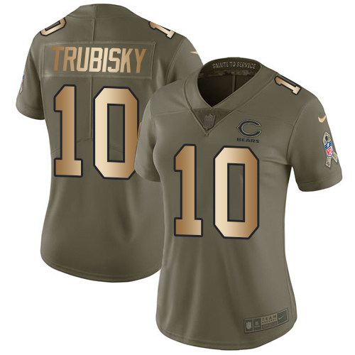 Nike Bears 10 Mitchell Trubisky Olive Gold Women Salute To Service Limited Jersey