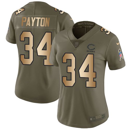 Nike Bears 34 Walter Payton Olive Gold Women Salute To Service Limited Jersey