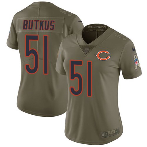 Nike Bears 51 Dick Butkus Olive Women Salute To Service Limited Jersey