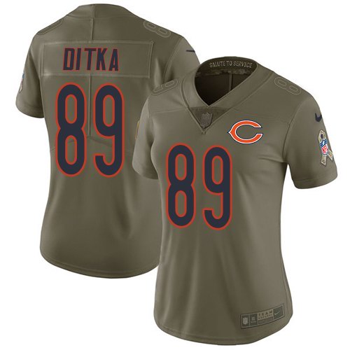 Nike Bears 89 Mike Ditka Olive Women Salute To Service Limited Jersey