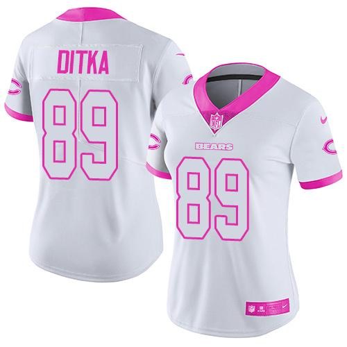 Nike Bears 89 Mike Ditka White Pink Women Rush Limited Jersey - Click Image to Close