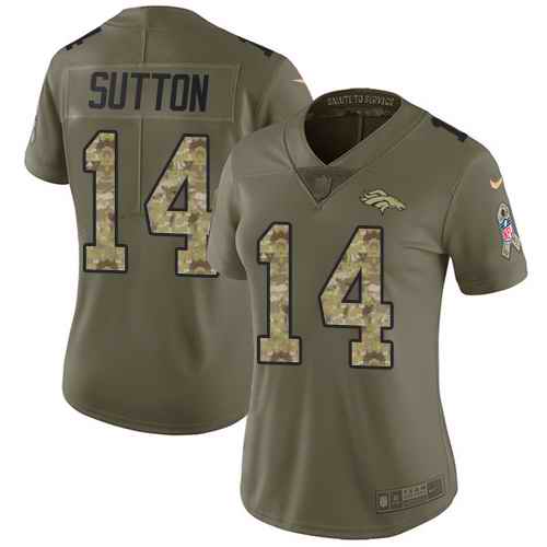 Nike Broncos 14 Courtland Sutton Olive Camo Women Salute To Service Limited Jersey
