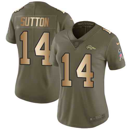 Nike Broncos 14 Courtland Sutton Olive Gold Women Salute To Service Limited Jersey