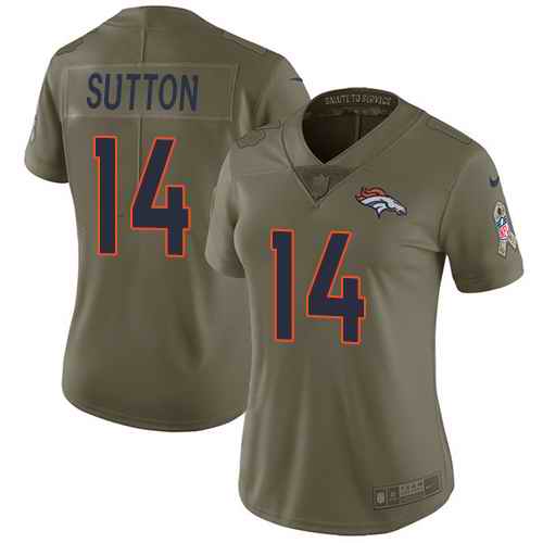 Nike Broncos 14 Courtland Sutton Olive Women Salute To Service Limited Jersey