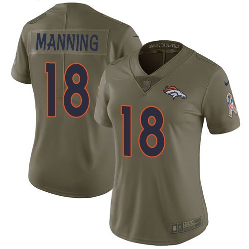 Nike Broncos 18 Peyton Manning Olive Women Salute To Service Limited Jersey