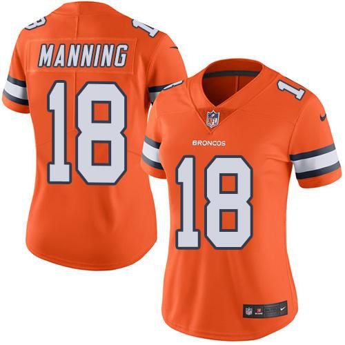 Nike Broncos 18 Peyton Manning Orange Women Color Rush Limited Jersey