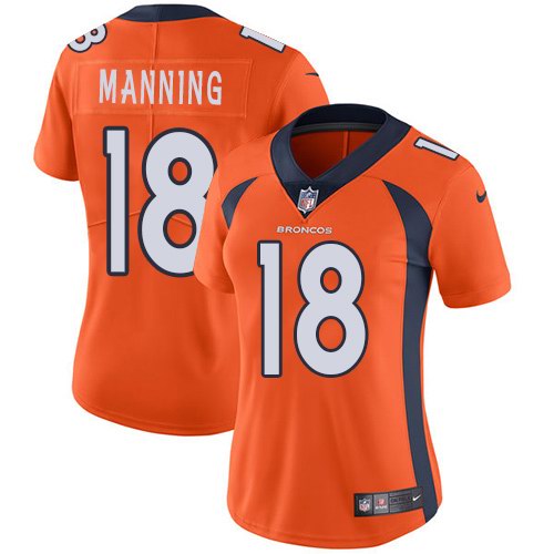 Nike Broncos 18 Peyton Manning Orange Women Vapor Untouchable Limited Jersey