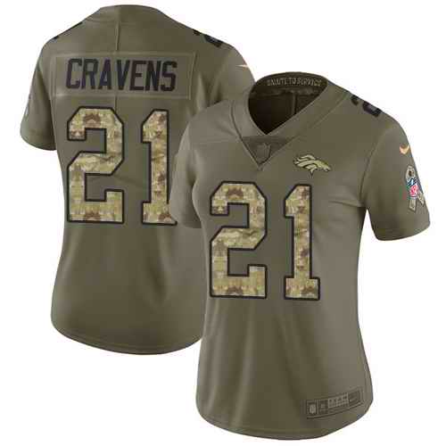 Nike Broncos 21 Su'a Cravens Olive Camo Women Salute To Service Limited Jersey