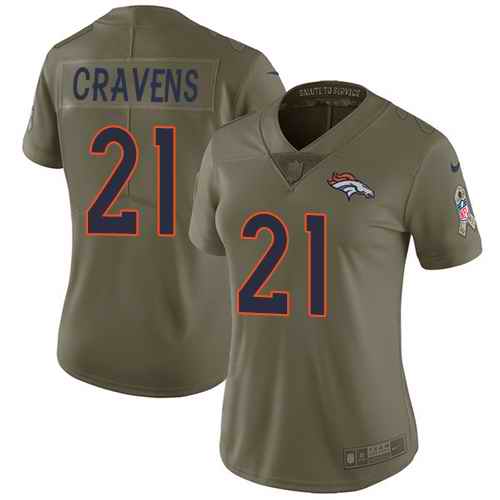 Nike Broncos 21 Su'a Cravens Olive Women Salute To Service Limited Jersey