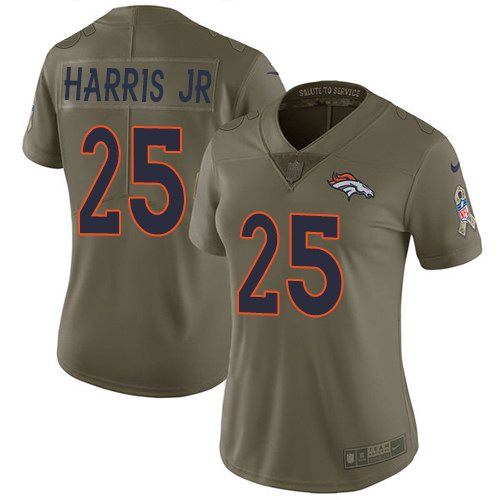 Nike Broncos 25 Chris Harris Jr Olive Women Salute To Service Limited Jersey