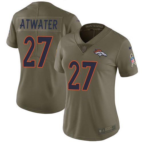 Nike Broncos 27 Steve Atwater Olive Women Salute To Service Limited Jersey