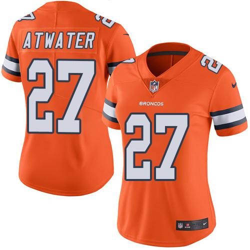 Nike Broncos 27 Steve Atwater Orange Women Color Rush Limited Jersey