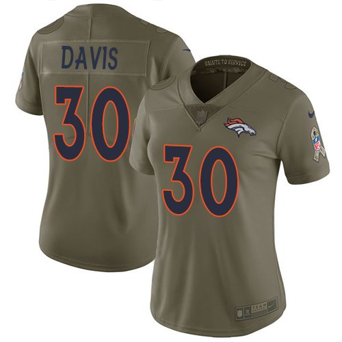 Nike Broncos 30 Terrell Davis Olive Women Salute To Service Limited Jersey