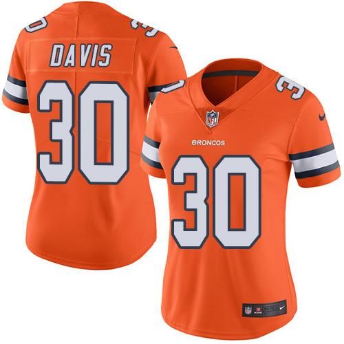 Nike Broncos 30 Terrell Davis Orange Women Color Rush Limited Jersey