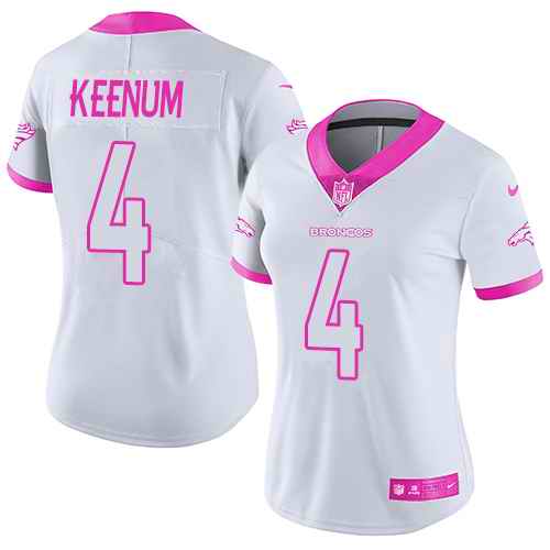 Nike Broncos 4 Case Keenum White Pink Women Rush Limited Jersey