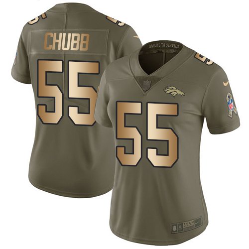Nike Broncos 55 Bradley Chubb Olive Gold Women Salute To Service Limited Jersey