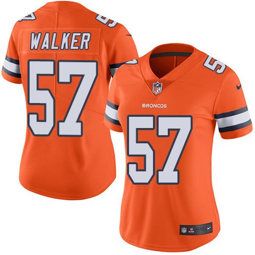 Nike Broncos 57 Demarcus Walker Orange Women Color Rush Limited Jersey