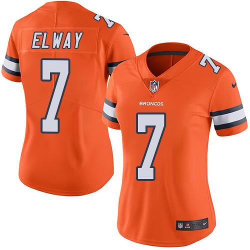 Nike Broncos 7 John Elway Orange Women Color Rush Limited Jersey