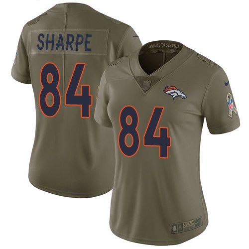 Nike Broncos 84 Shannon Sharpe Olive Women Salute To Service Limited Jersey
