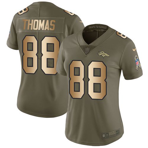 Nike Broncos 88 Demaryius Thomas Olive Gold Women Salute To Service Limited Jersey