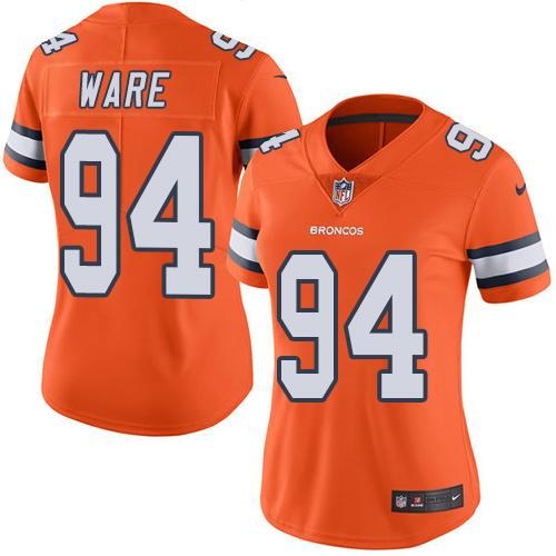 Nike Broncos 94 DeMarcus Ware Orange Women Color Rush Limited Jersey