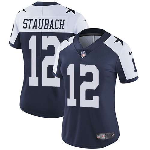 Nike Cowboys 12 Roger Staubach Navy Alternate Women Vapor Untouchable Limited Jersey - Click Image to Close