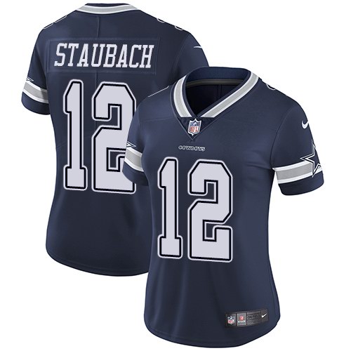 Nike Cowboys 12 Roger Staubach Navy Women Vapor Untouchable Limited Jersey