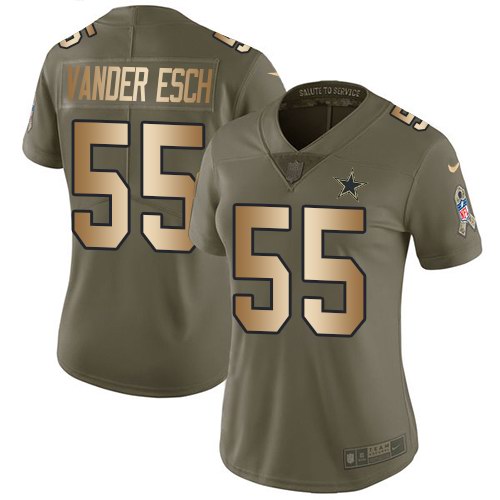 Nike Cowboys 55 Leighton Vander Esch Olive Gold Women Salute To Service Limited Jersey