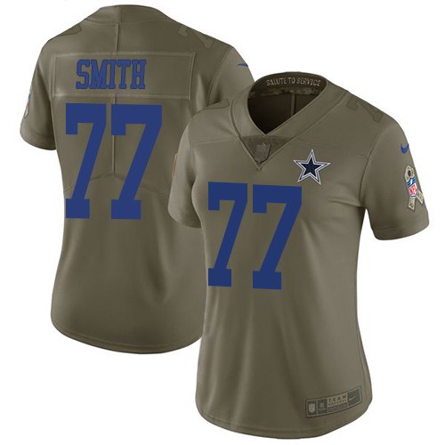 Nike Cowboys 77 Tyron Smith Olive Women Salute To Service Limited Jersey