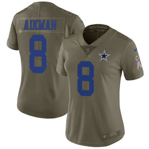 Nike Cowboys 8 Troy Aikman Olive Women Salute To Service Limited Jersey