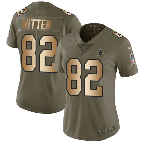 Nike Cowboys 82 Jason Witten Olive Gold Women Salute To Service Limited Jersey