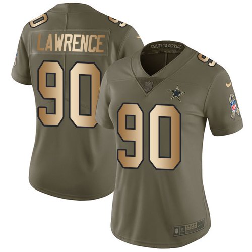 Nike Cowboys 90 Demarcus Lawrence Olive Gold Women Salute To Service Limited Jersey - Click Image to Close
