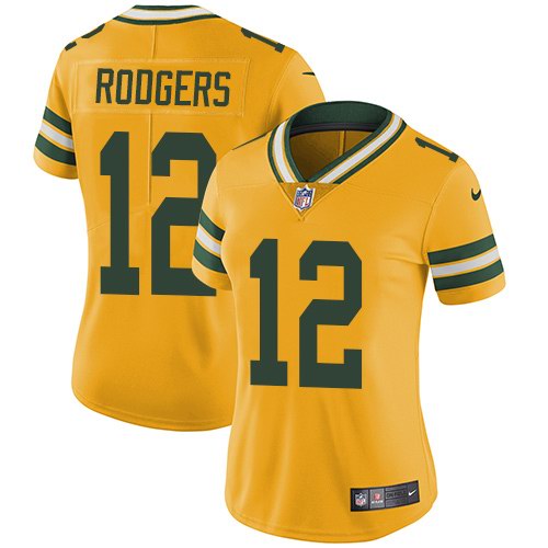 Nike Packers 12 Aaron Rodgers Yellow Women Vapor Untouchable Limited Jersey