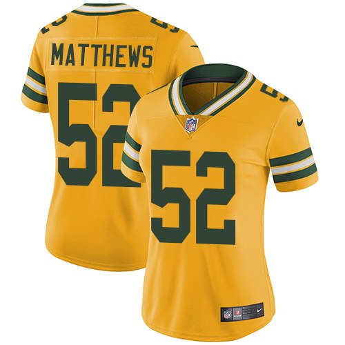 Nike Packers 52 Clay Matthews Yellow Women Vapor Untouchable Limited Jersey