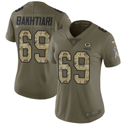 Nike Packers 69 David Bakhtiari Olive Camo Women Salute To Service Limited Jersey