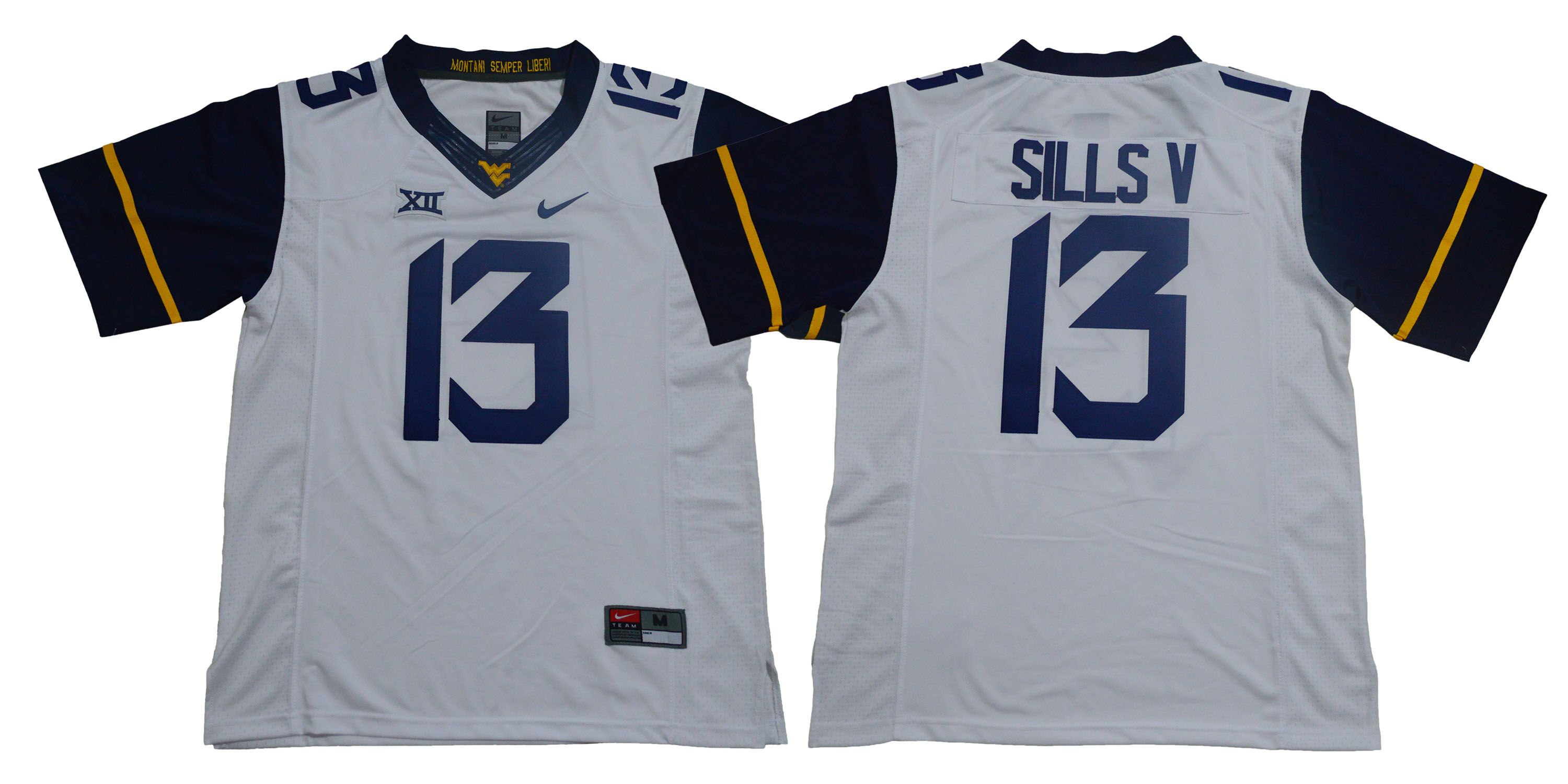 West Virginia Mountaineers 13 David Sills V White Nike College Football Jersey