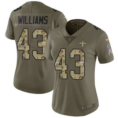 Nike Saints 43 Marcus Williams Olive Camo Women Salute To Service Limited Jersey - Click Image to Close