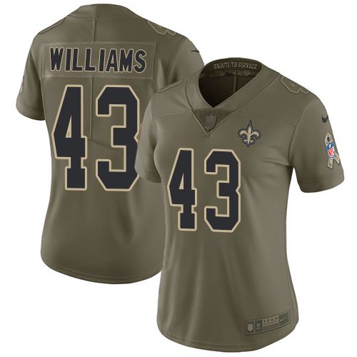 Nike Saints 43 Marcus Williams Olive Women Salute To Service Limited Jersey