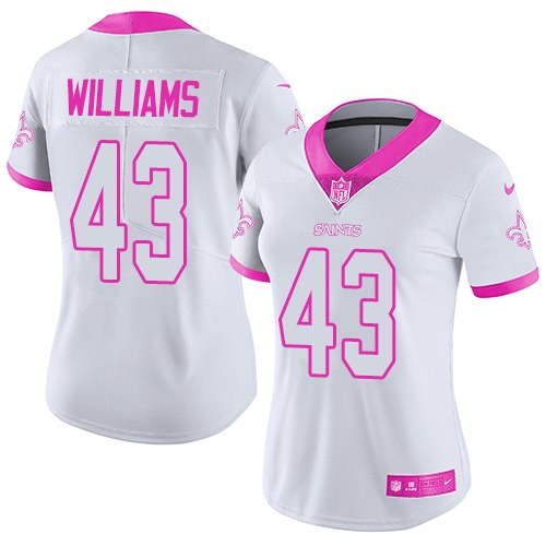 Nike Saints 43 Marcus Williams White Pink Fashion Women Rush Limited Jersey