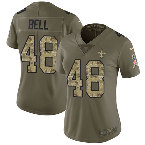 Nike Saints 48 Vonn Bell Olive Camo Women Salute To Service Limited Jersey