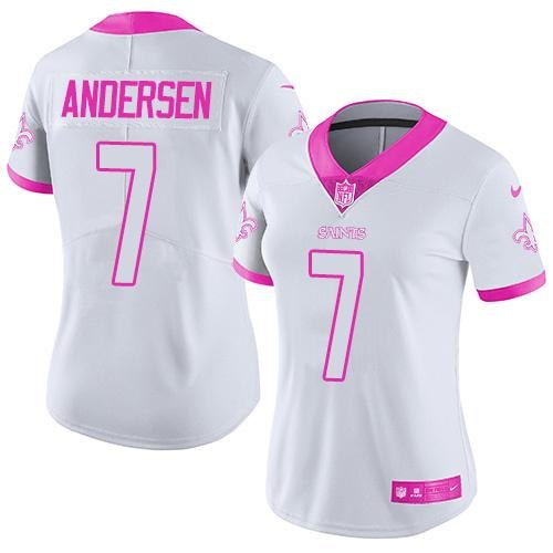Nike Saints 7 Morten Andersen White Pink Fashion Women Rush Limited Jersey
