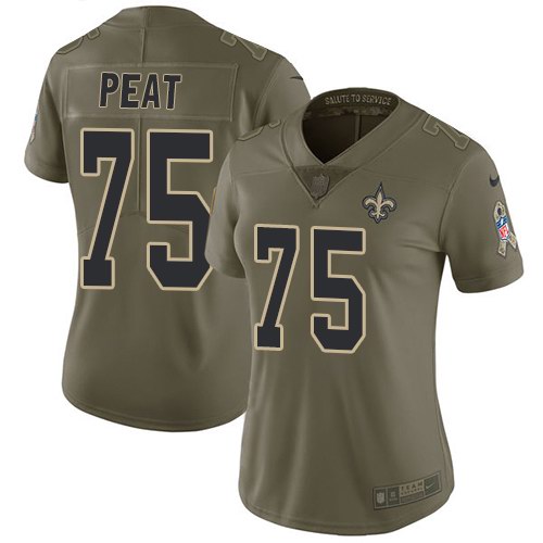 Nike Saints 75 Andrus Peat Olive Women Salute To Service Limited Jersey