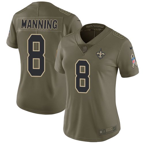 Nike Saints 8 Archie Manning Olive Women Salute To Service Limited Jersey